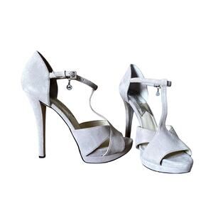 Michael Kors Grey Nadjat-Strap Embossed Leather Platform Heels US 9.5